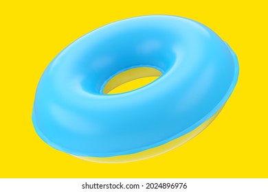 Inflatable Ring For Kids In Swimming Pool No Gravity Mockup Isolated On White Background. 3d Rendered Swim Safety Ring For Aquapark