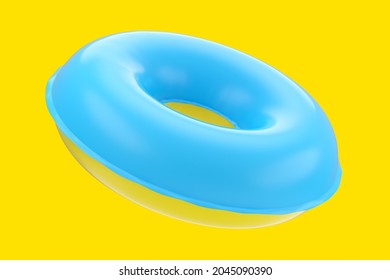 Inflatable Ring For Kids In Swimming Pool No Gravity Mockup Isolated On White Background. 3d Rendered Swim Safety Ring For Aquapark