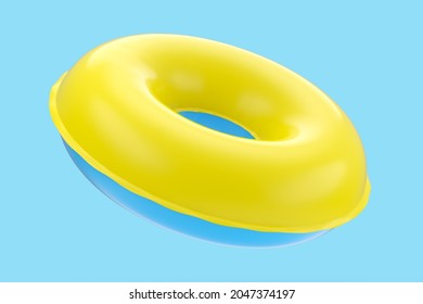 Inflatable Ring For Kids In Swimming Pool No Gravity Mockup Isolated On White Background. 3d Rendered Swim Safety Ring For Aquapark