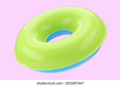 Inflatable Ring For Kids In Swimming Pool No Gravity Mockup Isolated On White Background. 3d Rendered Swim Safety Ring For Aquapark