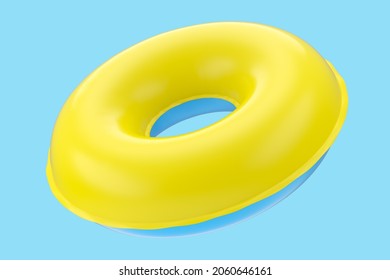 Inflatable Ring For Kids In Swimming Pool No Gravity Mockup Isolated On White Background. 3d Rendered Swim Safety Ring For Aquapark