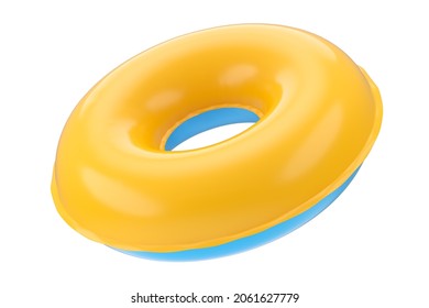 Inflatable Ring For Kids In Swimming Pool No Gravity Mockup Isolated On White Background. 3d Rendered Swim Safety Ring For Aquapark