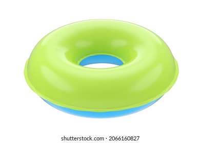 Inflatable Ring For Kids In Swimming Pool No Gravity Mockup Isolated On White Background. 3d Rendered Swim Safety Ring For Aquapark