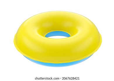 Inflatable Ring For Kids In Swimming Pool No Gravity Mockup Isolated On White Background. 3d Rendered Swim Safety Ring For Aquapark