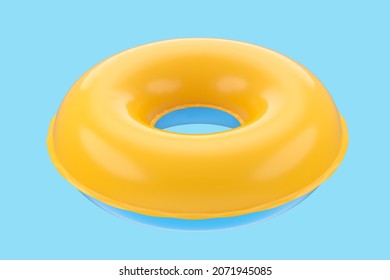 Inflatable Ring For Kids In Swimming Pool No Gravity Mockup Isolated On White Background. 3d Rendered Swim Safety Ring For Aquapark