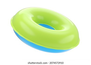 Inflatable Ring For Kids In Swimming Pool No Gravity Mockup Isolated On White Background. 3d Rendered Swim Safety Ring For Aquapark