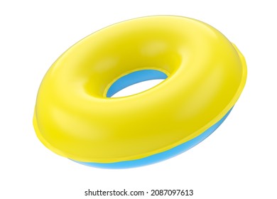 Inflatable Ring For Kids In Swimming Pool No Gravity Mockup Isolated On White Background. 3d Rendered Swim Safety Ring For Aquapark