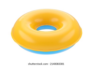 Inflatable Ring For Kids In Swimming Pool No Gravity Mockup Isolated On White Background. 3d Rendered Swim Safety Ring For Aquapark