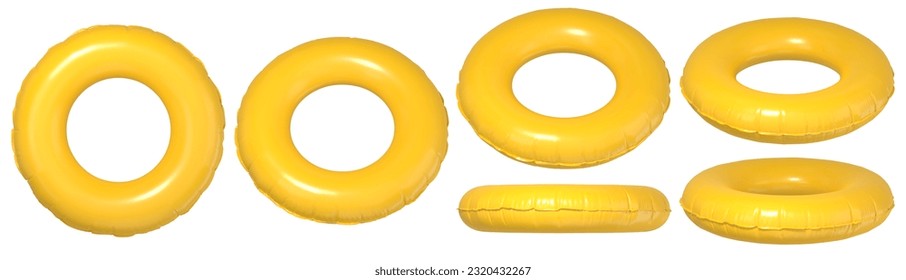 Inflatable yellow swimming ring isolated on white background. 3D rendered image. 3D Illustration