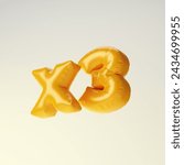 Inflated yellow x3 symbol isolated over white background. 3D rendering.