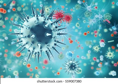 Influenza Virus H1N1. Swine Flu, Infect Organism, Viral Disease Epidemic. 3d Rendering