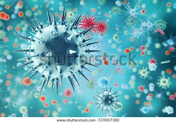 Influenza Virus H1N1. Swine Flu, infect
organism, viral disease epidemic. 3d
rendering