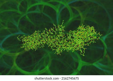 Influenza Virus Hemagglutinin. Molecular Model On Green Background. Rendering Based On Protein Data Bank Entry 2viu. Scientific Background. 3d Illustration