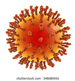 Influenza Virus Isolated On White Background. Virus Which Causes Swine Flu, Avian Flu, Flu And Common Cold