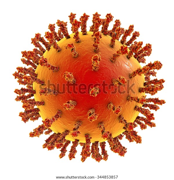 Influenza virus isolated\
on white background. Virus which causes swine flu, avian flu, flu\
and common\
cold