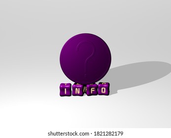 info 3D icon object on text of cubic letters, 3D illustration
