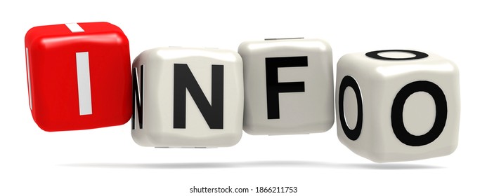 Info cube word in white and red blocks, 3D rendering