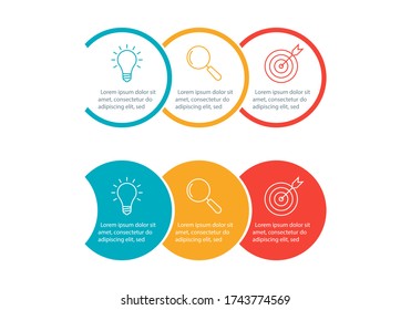 Info Graphic For Business Presentation With 3 Steps Or Option. Timeline Infographics Template With Colorful Circles And Outline Icons. Three Parts For Workflow Layout Design. 