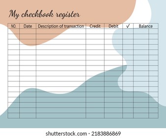 Info Graphic Organizer - Checkbook Register