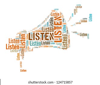 Info Text Graphic Listen In Loud Haler Word Cloud Isolated In White Background