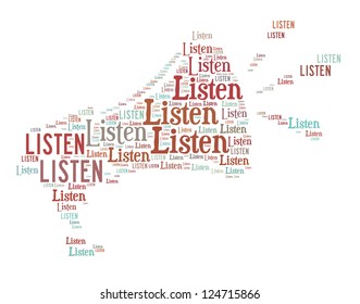 Info Text Graphic Listen In Loud Haler Word Cloud Isolated In White Background