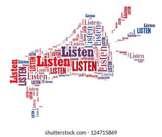 Info Text Graphic Listen In Loud Haler Word Cloud Isolated In White Background