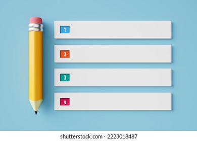 Infographic design template with pencil and empty info bars with numbers on blue background. To do list reminder or business planning concept. 3D rendering. - Powered by Shutterstock