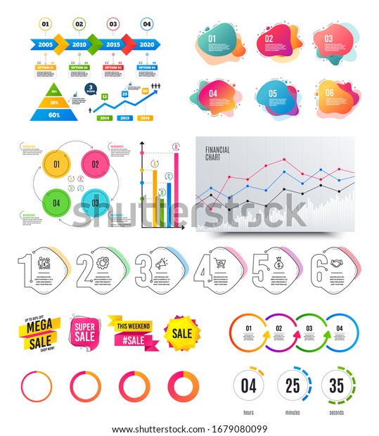 インフォグラフィックエレメント 財務グラフ タイムライン オプションのバナーバッジ 割引図形 カウントダウンタイマー 分析グラフ タイム ラインインフォグラフィック 内定レイアウトページ グラフとグラフ のイラスト素材