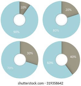 Infographic elements set 10 20 30 40 percent circle diagrams. 3d render blue and grey pie charts. Business illustration