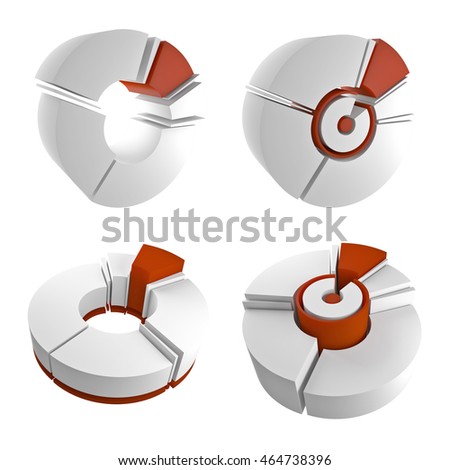 Infographic pie graph 3D isolated on white background. 3d future business graphic. Illustration of abstract 3d shapes, logo design. Gray and orange pie graph.