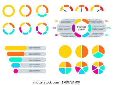 Infographic Set With A Circle Diagram Or Pie Chart, Funnel Pyramid Or Marketing Cone, Speedometer Or Meter For Info Graphic. Business Process Layout With Steps Or Options.