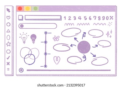 Infographic Symbol Right Wrong Equal Invert Circle Schematic Triangle Square Web Window Timeline Bulb Idea Arrow Flower Heart Icon Title Text Box Watercolor Wood Color Vibrant Purple Pastel