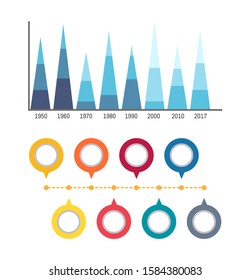 Infographics And Circled Flowcharts Diagrams Isolated Icons Raster. Scale With Numeric Data, Timeline And Layout Statistics. Infocharts Comparison