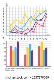 Infographics With Curves Lines, Scheme With Scale And Numeric Info Raster. Comparison Of Tables On Chart, Information In Visual Form Representation