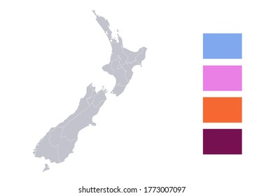 Infographics of New Zealand map, individual regions blank raster