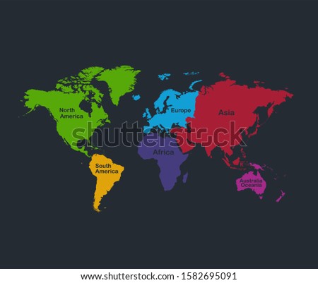 Infographics World map, flat design colors, with names of individual states, blue background blank