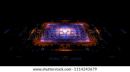 Information CPU engineering.Modern technology. Computer communications. Light effect. Big data center. Super system. Smart core. Research and development. Virtual reality. 