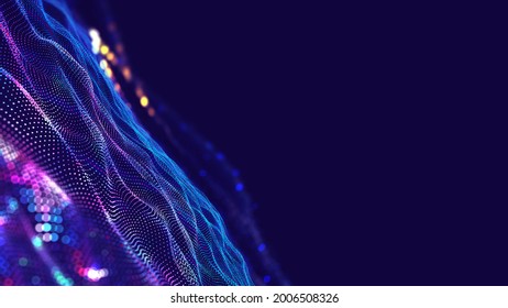 Information Waves, Analytics Data, Field Of Successive Points, Data Flow, Neon Light, Cyber Structure Of Computer Systems 3D Illustration