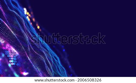 Information waves, analytics data, field of successive points, data flow, neon light, cyber structure of computer systems 3D illustration Photo stock © 