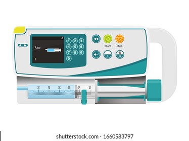 Infusion Pump Isolated On White,drug Delivery, Life Saving,intensive Care Unit, Illustration