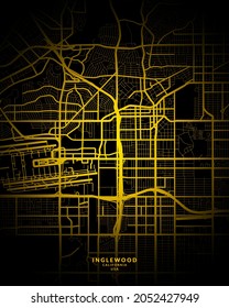 Inglewood, California, United States City Map - Inglewood City Gold Map Poster Wall Art Home Decor Ready to Printable
