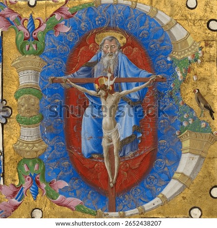 Initial B: The Trinity by Taddeo Crivelli. Vintage Catholic artwork, religious scene. Vintage art illustration, Catholic painting.