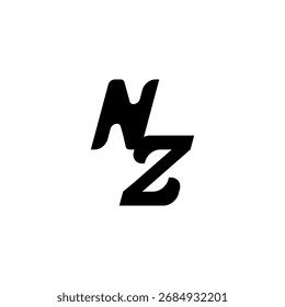 Initial Bold Logo Unique minimalist overlaping NZ Monogram Simple Design Alphabet