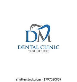 Initial DM Teeth Logo; Modern, unique, simple and techie lettermark tooth logo for dentist, orthodontics and toothpaste brand. Conveys sleek, cool, stylish and professional services.