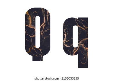 Initial letter Q with abstract hand-painted alcohol ink texture. Uppercase and lowercase typeface. Isolated on white background. Illustration for emblem and logo design