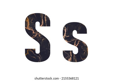 Initial letter S with abstract hand-painted alcohol ink texture. Uppercase and lowercase typeface. Isolated on white background. Illustration for emblem and logo design