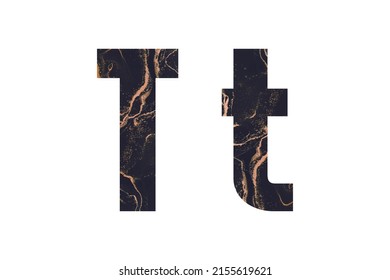 Initial letter T with abstract hand-painted alcohol ink texture. Uppercase and lowercase typeface. Isolated on white background. Illustration for emblem and logo design