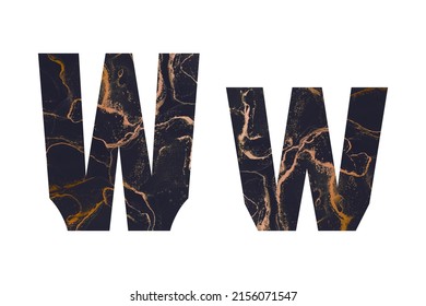 Initial letter W with abstract hand-painted alcohol ink texture. Uppercase and lowercase typeface. Isolated on white background. Illustration for emblem and logo design