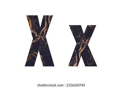 Initial letter X with abstract hand-painted alcohol ink texture. Uppercase and lowercase typeface. Isolated on white background. Illustration for emblem and logo design