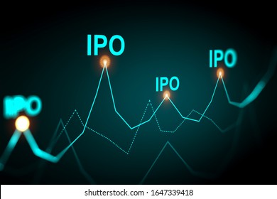 Initial public offering icon on dark background. IPO share investment concept. 3d rendering
